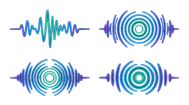 Colorful sound wave and circular audio signal icon set