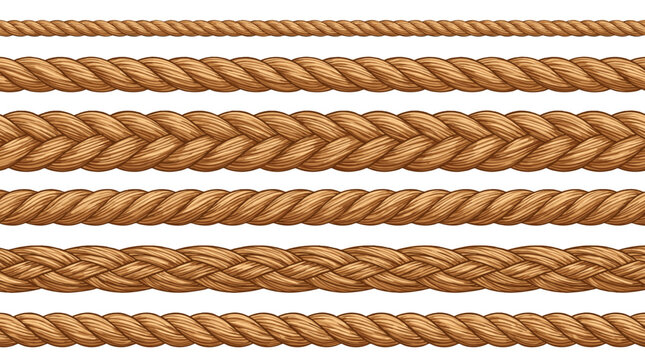 Set of braided rope borders isolated on white background