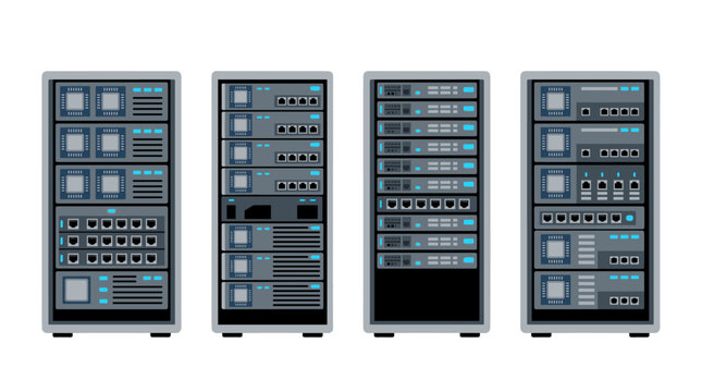 Vector illustration of server racks with network equipment
