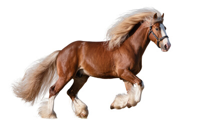 Brown Shire horse with flowing mane and tail trotting © Ivan