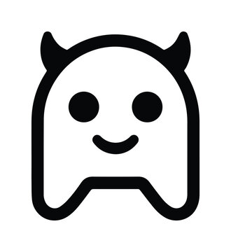 Cute black and white monster character icon, adorable cartoon devil mascot vector illustration, playful spooky creature graphic for Halloween and gaming.