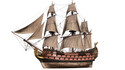 Antique wooden sailing ship with multiple sails and ornate bowsprit © Ivan
