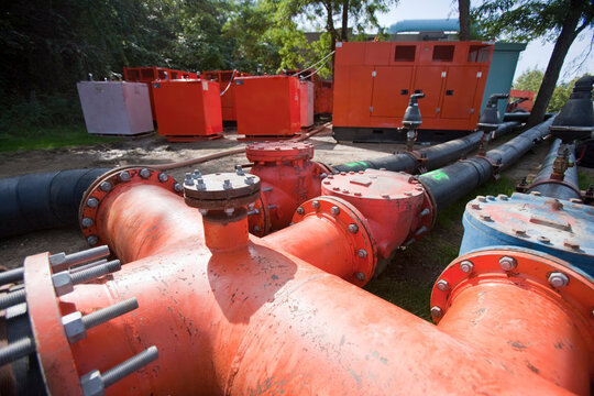 Wastewater pipeline and pump at a water treatment plant