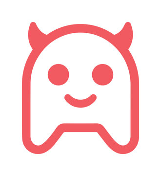 Cute red devil character icon, playful cartoon monster mascot, adorable horned creature illustration, fun Halloween graphic element