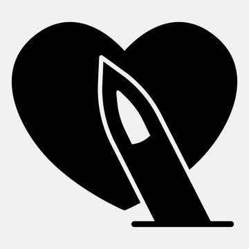 Heart shape and needle solid icon, tattoo artwork concept. Vector graphics. Sharp needle on heart sign glyph style mobile or web design.