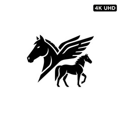 Fototapeta premium Mythical Pegasus and Horse Silhouette Icon, Vector Art