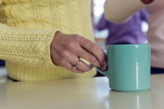 Midsection of a mature woman holding mug in the kitchen