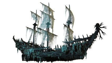 Ghostly pirate ship with tattered sails and skeletal figurehead © Ivan