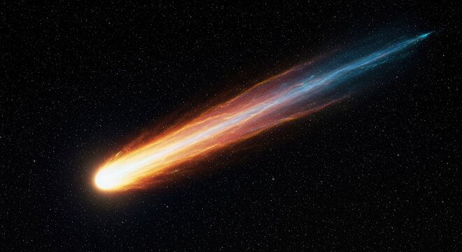 Meteor streaking through night sky.