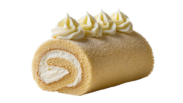 Swiss roll cake with cream filling and piped frosting