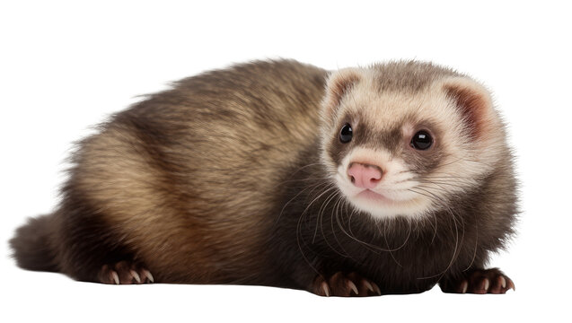Domestic ferret with brown and cream fur resting
