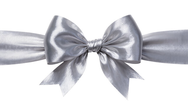Silver satin ribbon bow with flowing tails