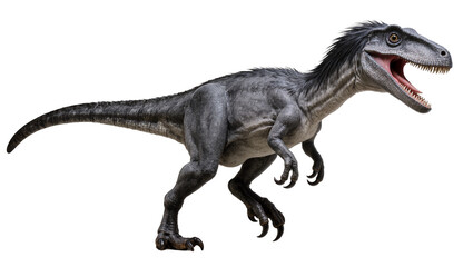 Fototapeta premium Gray Velociraptor Dinosaur with Open Mouth and Sharp Claws