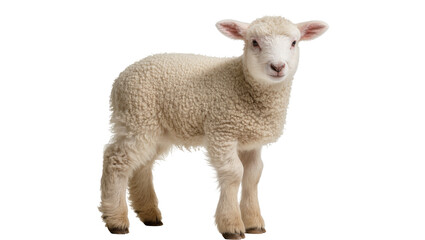 Fototapeta premium Young white sheep standing on white