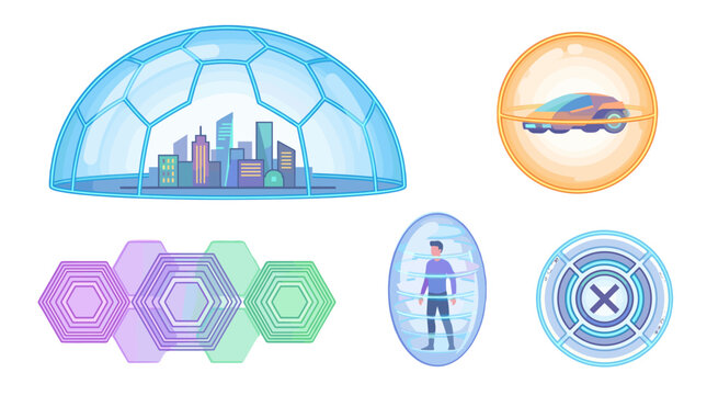 Futuristic protective shields and force field vector set