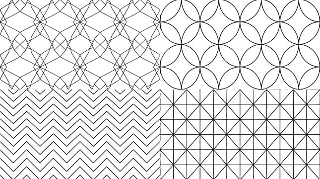 Set of four abstract geometric seamless line pattern designs