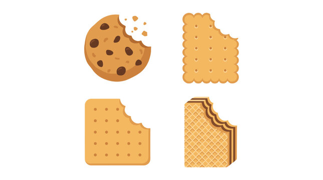 Set of bitten cookie biscuit and wafer snack vector icons