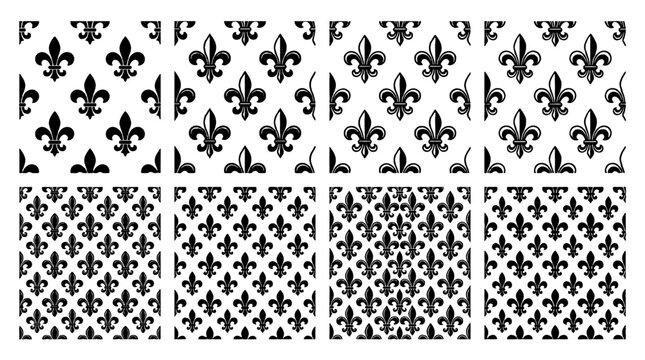 Black fleur de lis seamless pattern set on white background