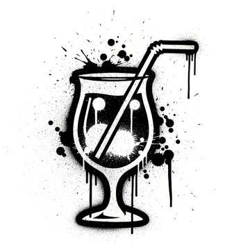 Graffiti style cocktail drink with straw isolated on white background