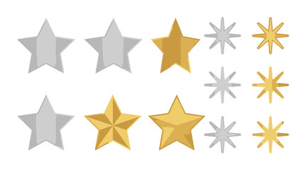 Obraz premium Set of silver and gold star icons with metallic gradient design