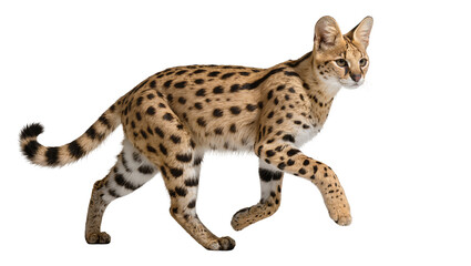 Serval cat walking with spotted fur and long legs © Elena