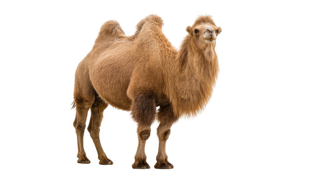 Dromedary camel with one hump standing on white