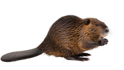 Obraz premium Beaver with brown fur and flat tail holding paws together