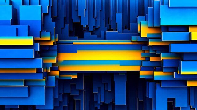 Digital yellow and blue square straight line abstract background