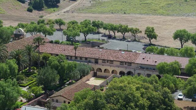 Aerial drone shot of historical Mission in Solvang California