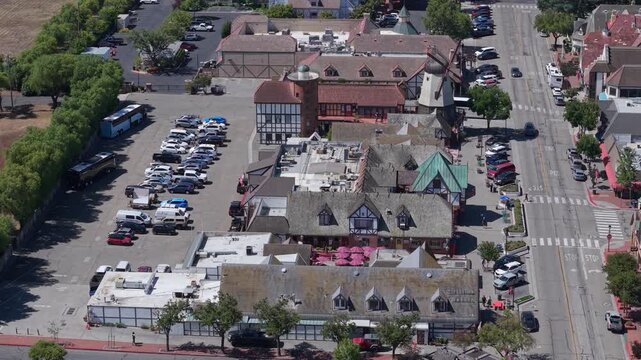 Aerial drone view of Solvang a Danish town in California