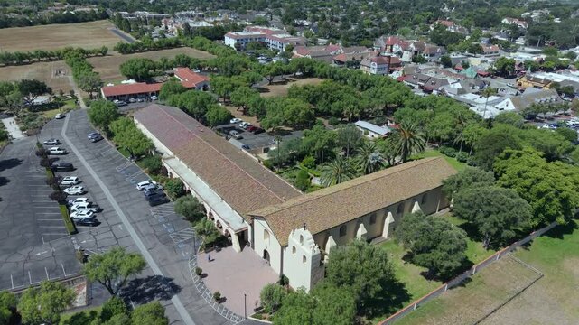 Aerial drone shot of Mission in Solvang California