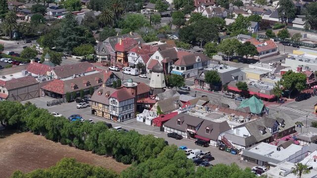 Aerial drone view of Solvang a Danish town in California