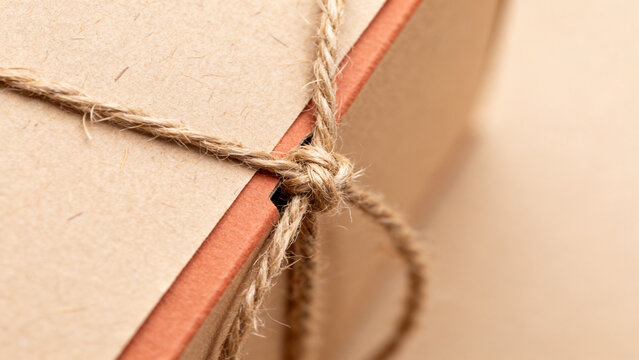 E-commerce product background with blank packaging set with twine advertisi