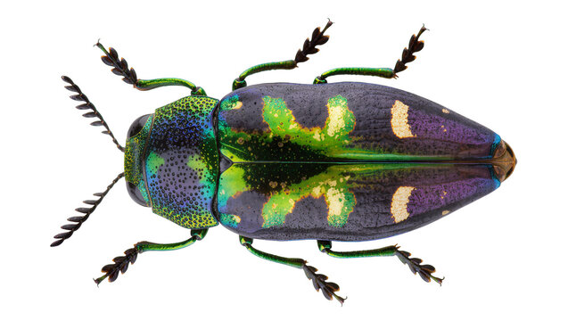 Jewel beetle with iridescent green and purple exoskeleton