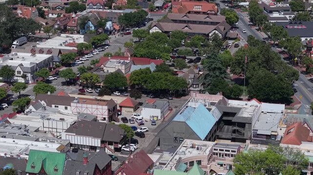 Aerial drone view of Solvang a Danish town in California