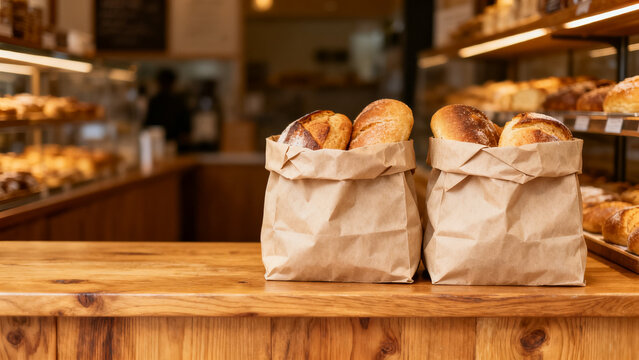 Local small business scene featuring paper bags unbranded boxes bakery inde