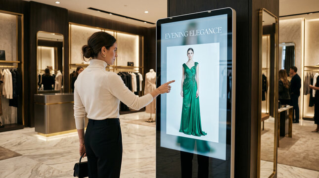 Luxury Retail Interior with Interactive Dress Presentation Screen
