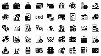 Fototapeta premium Finance and money icons set vector, banking and payment symbols.