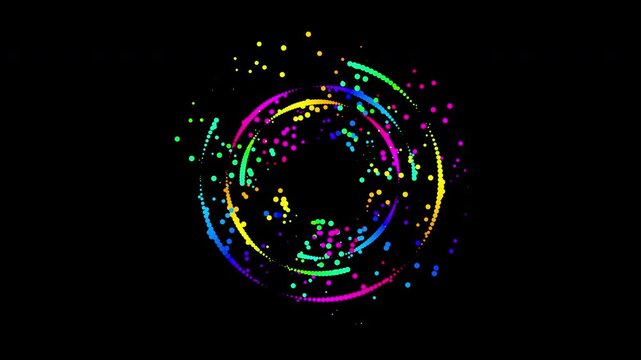 Vibrant rotating rainbow particles forming a progress circle. Perfect for fitness app achievements, countdown sequences, and gamified user interface highlights.
