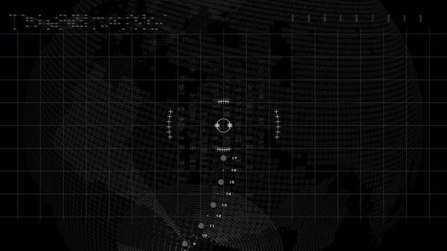 Complex digital HUD interface with LIDAR scanning elements. Designed for sci-fi tech videos, military simulations, and advanced tactical data visualizations.