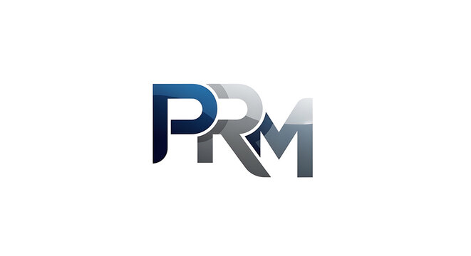 Modern PRM Letter Logo Icon with Metallic Blue and Grey Glossy Design