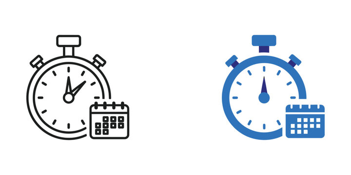 Stopwatch and calendar icons signifying time management and scheduling concepts with clean lines