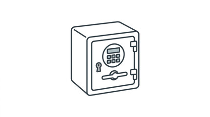 Illustration of a secure metal safe with a digital keypad and keyhole. © fatkhul
