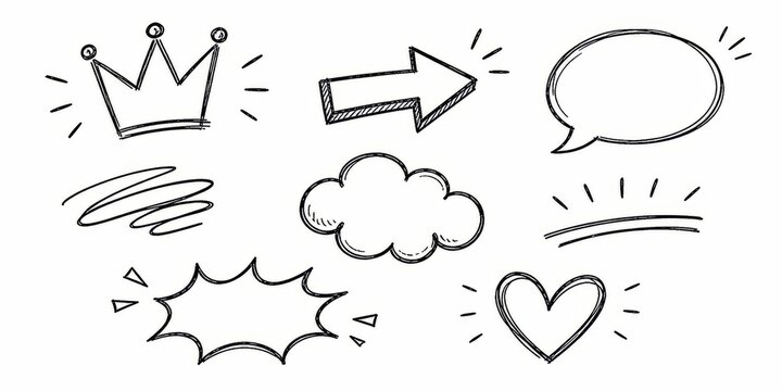 Collection of hand-drawn cartoon icons and symbols