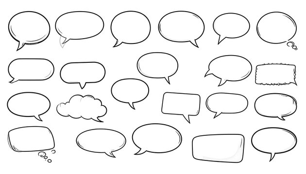 A collection of 20 empty speech bubbles in various shapes