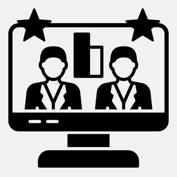 Monitor screen with two candidates solid icon, democracy day concept. Vector graphics. Online elections sign glyph style icon for mobile or web design.