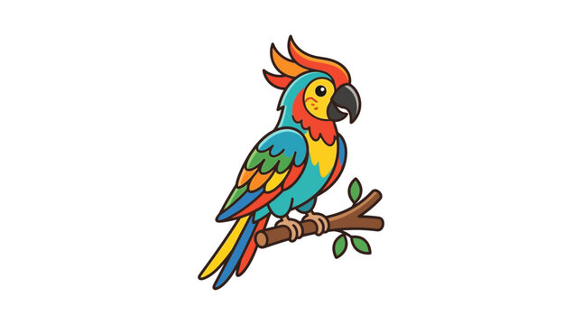 Colorful cartoon parrot perched on a branch illustration.