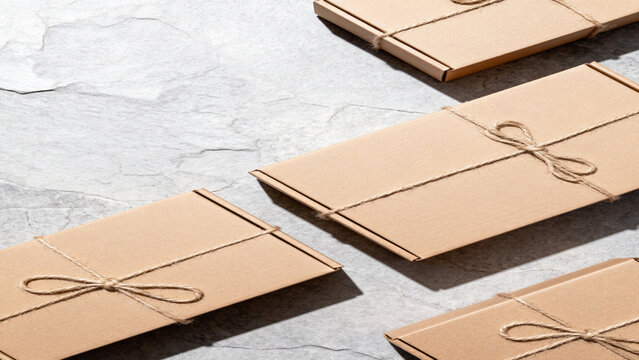E-commerce product background with blank packaging set with twine advertisi