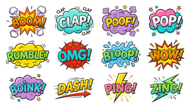 Pastel and bright comic sound effect illustration set.