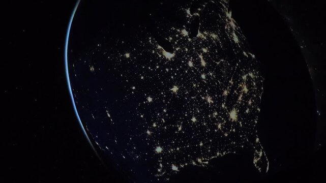 Planetarium show about the Earth as view from space with presenter pointing out specific points